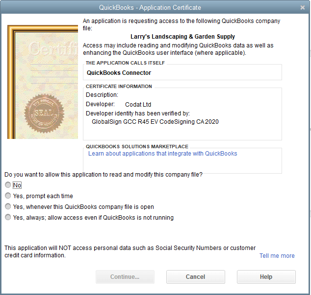 Application Certificate Approval, Incorrect Company Open Image